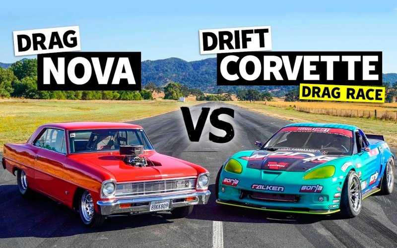 Chevrolet Nova 1966 года сразился в дрэге с 950-сильным Corvette. Видео