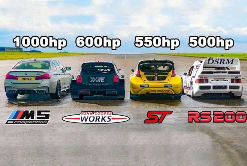 Дрэг-гонка: BMW M5 против раллийного Ford группы B и MINI WRC