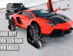 Lamborghini на гусеницах застрял в снегу. Видео