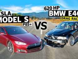 Электрокар Tesla Model S сразился в дрэге с 620-сильным BMW. Видео