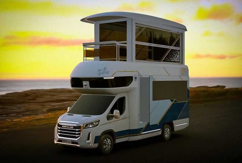 В Китае продают двухэтажный автодом с лифтом и балконом