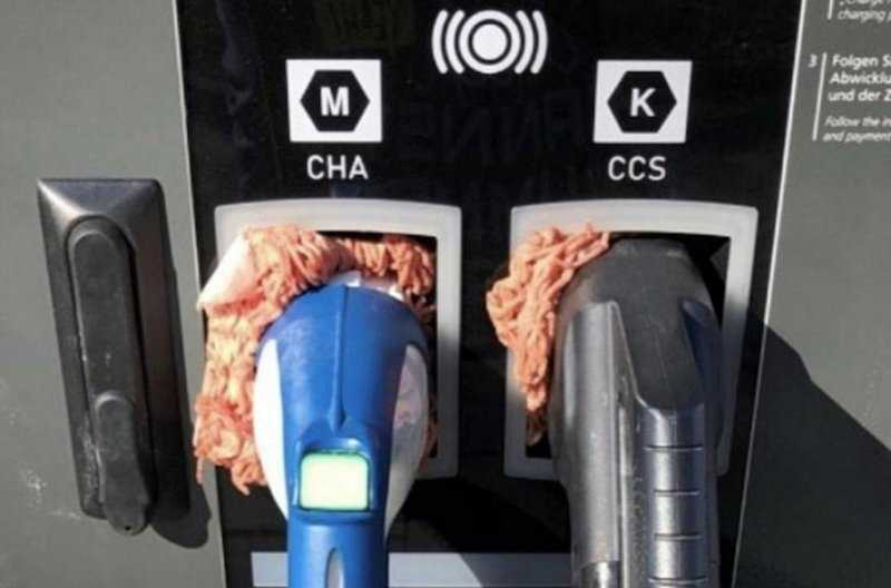 Противники электромобилей в Германии начинили зарядные разъемы фаршем