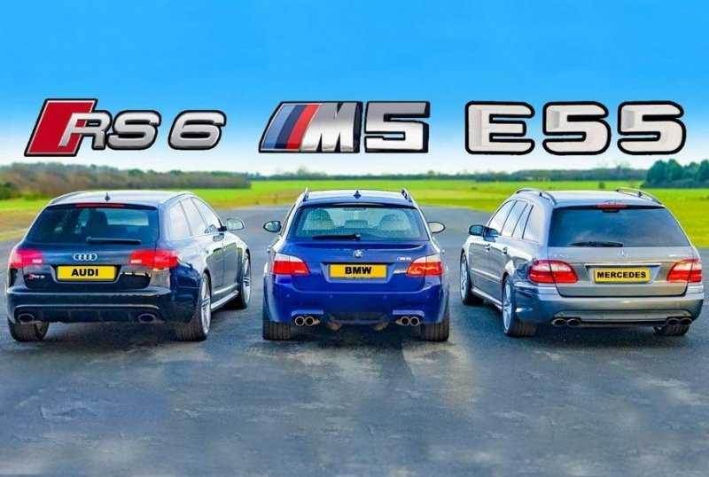 Видео: BMW M5 V10, Mercedes-Benz E 55 AMG и Audi RS6 сразились в дрэге