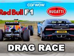 Гиперкар Bugatti и болид Формулы-1 сразились в дрэге. Видео