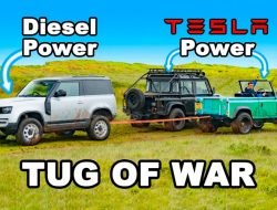 Видео: Land Rover Defender с мотором Tesla сыграл в перетягивание каната