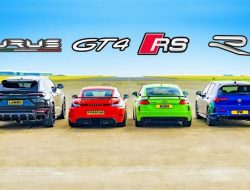 Дрэг-гонка: Audi TT RS, Porsche GT4, VW Golf R против Lamborghini Urus