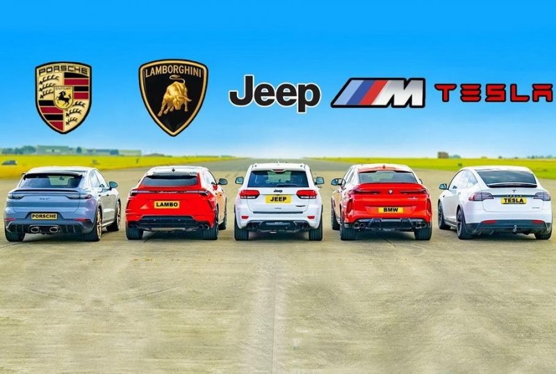 Дрэг-гонка: Cayenne Turbo GT против Lambo, BMW, Jeep и Tesla