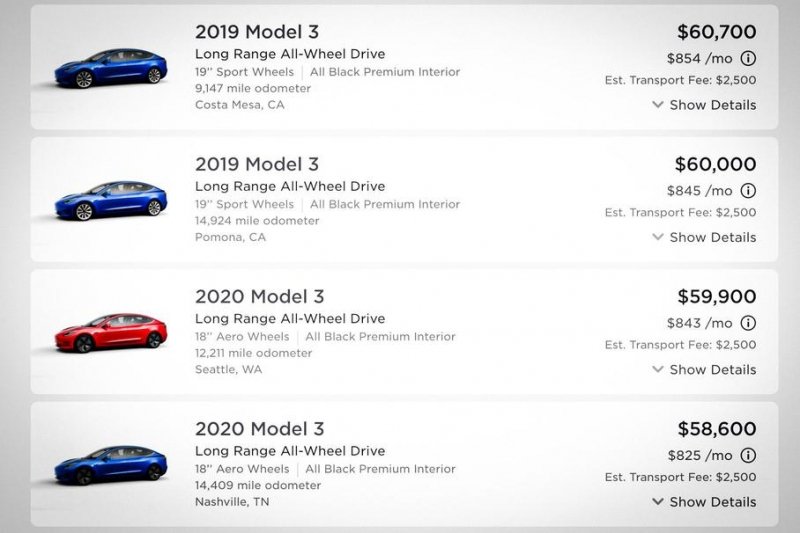 Подержанные Tesla продают в США дороже новых