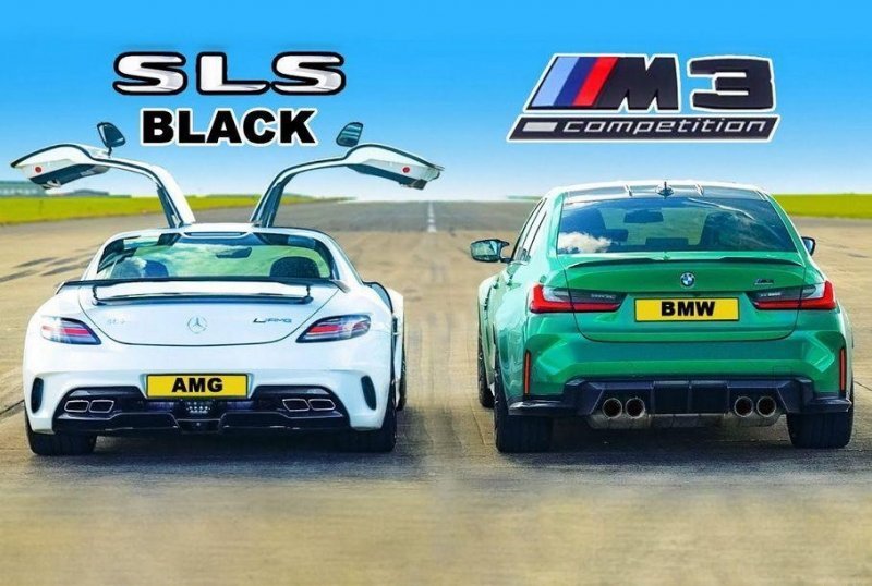 Дрэг-гонка: Mercedes-Benz SLS AMG Black против новой BMW M3
