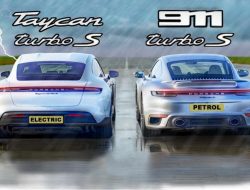 Видео: Porsche 911 Turbo S сразился с Taycan Turbo S на мокрой трассе