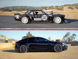 По стопам отца: дрэг-гонка 14-летней дочери Кена Блока за рулем Ford Mustang Hoonicorn против Tesla Model S Plaid