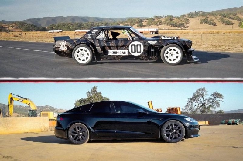 По стопам отца: дрэг-гонка 14-летней дочери Кена Блока за рулем Ford Mustang Hoonicorn против Tesla Model S Plaid
