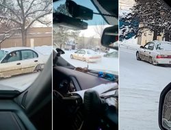 Видео: Toyota Corolla разъезжает по заснеженным улицам на трех колесах