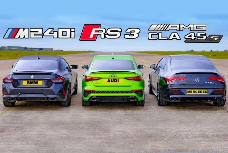 Дрэг-гонка: новая Audi RS 3 против BMW M240i и Mercedes-AMG CLA
