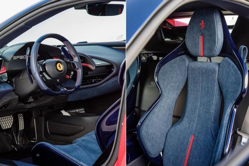 Посмотрите на суперкар Ferrari SF90 с джинсовым салоном