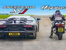 Дрэг-гонка: гипербайк Suzuki Hayabusa против Lambo Aventador SVJ