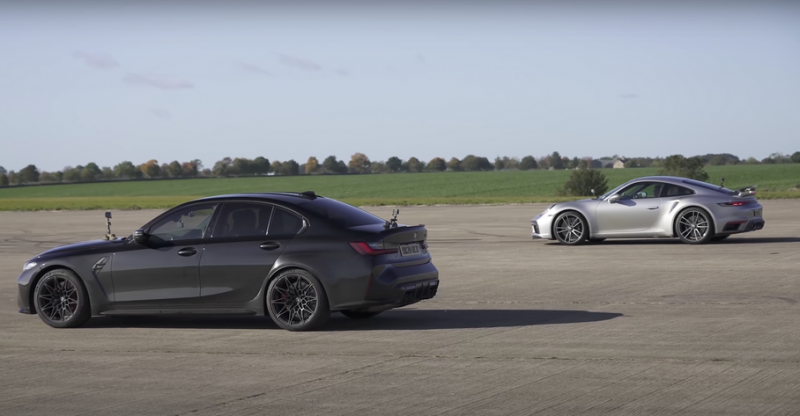 Porsche 911 Turbo S и BMW M3 Competition сравнили в дрэг-гонке