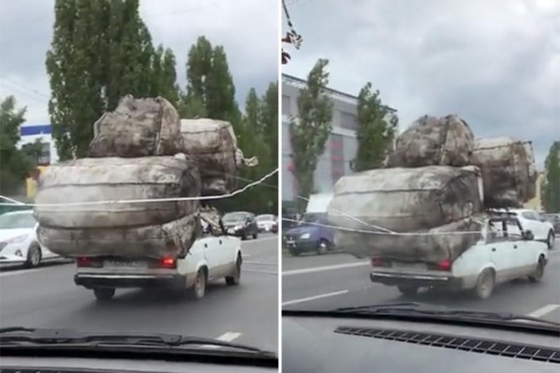 Видео: «Жигули» нагрузили в духе индийского поезда